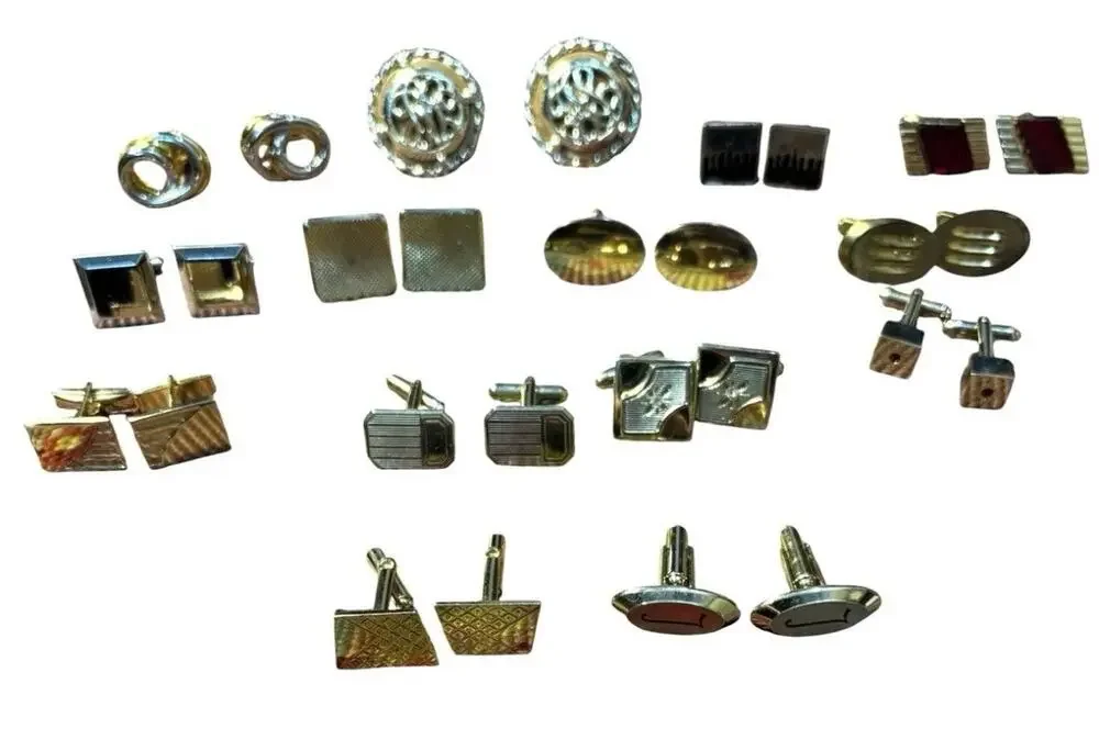 Vintage Cufflink Lot Mens Gold Tone Modernist Retro Deco Some Signed Mixed